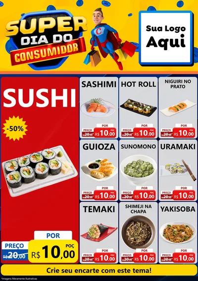 Modelo de Encarte para Encarte A4 Vertical com o tema Super Dia do Consumidor para Comida japonesa