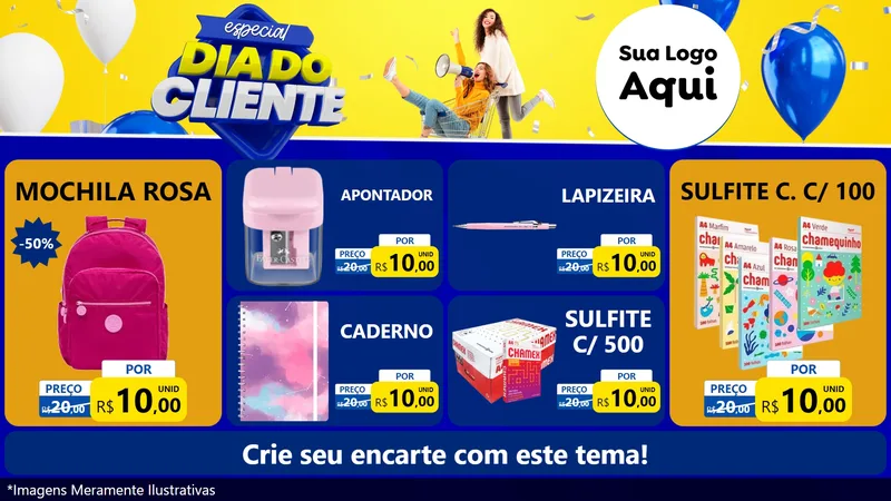 Modelo de TV para TV Horizontal com o tema Especial Dia do Cliente para Papelaria