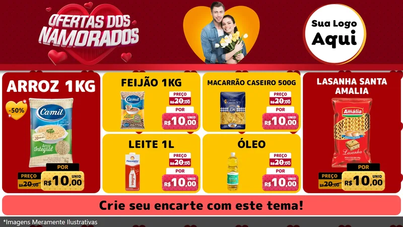 Modelo de TV para TV Horizontal com o tema Ofertas Dos Namorados para Supermercado