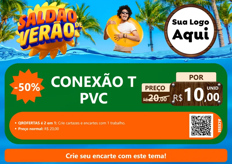 Modelo de Cartaz para Cartaz A4 Horizontal com o tema Saldão de Verão para Tubos e conexões