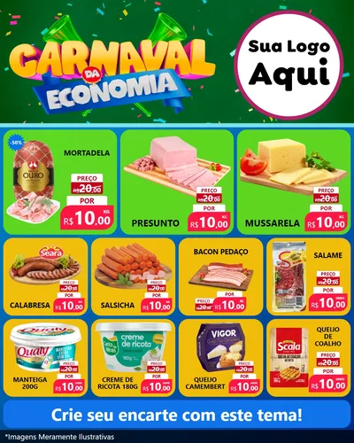 Modelo de Rede Social para Feed Instagram com o tema Carnaval da Economia para Frios e Laticínios