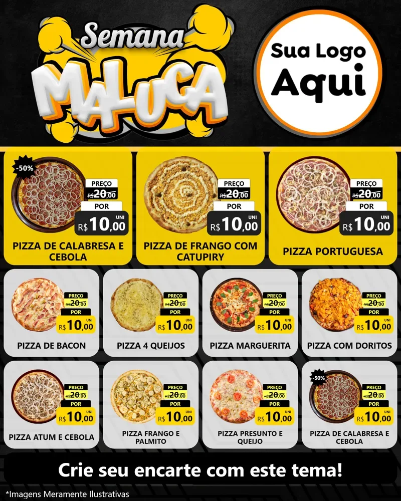 Modelo de Rede Social para Feed Instagram com o tema Semana Maluca para Pizzaria