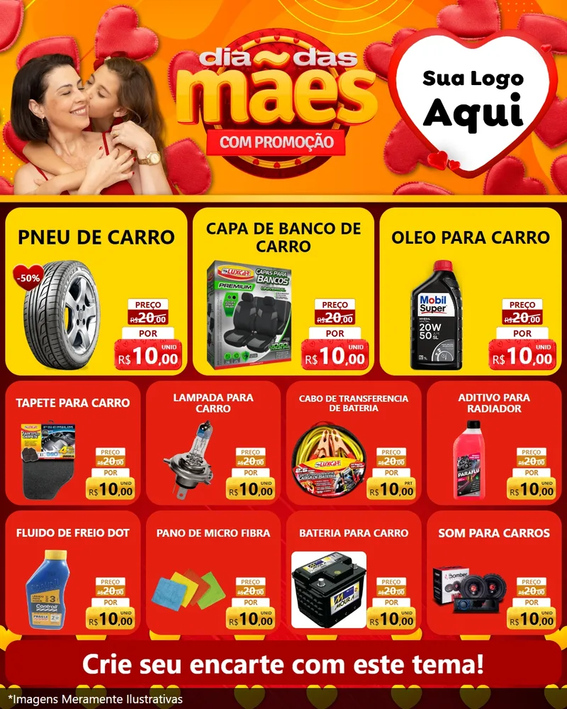 Modelo de Rede Social para Feed Instagram com o tema Dia das Mães com Promoção para Auto peças