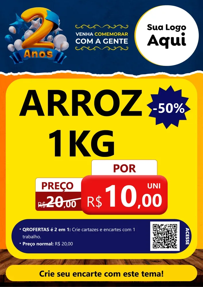 Modelo de Cartaz para Cartaz A4 Vertical com o tema Aniversário de 2 anos para Supermercado