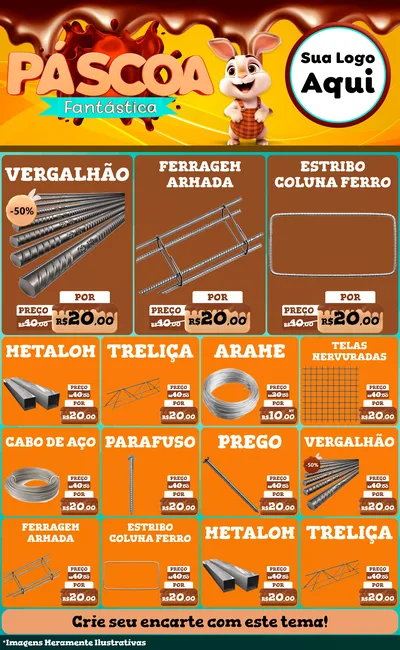 Modelo de Encarte para Encarte Grande com o tema Páscoa Fantástica para Ferragens