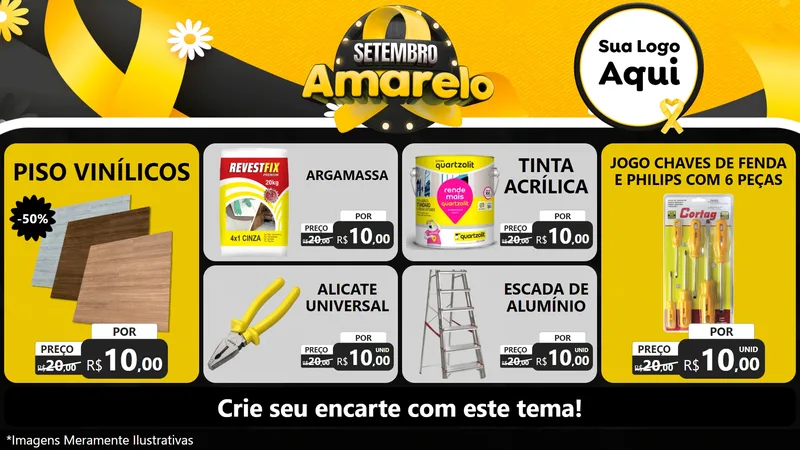 Modelo de TV para TV Horizontal com o tema Setembro Amarelo para Material para Construção