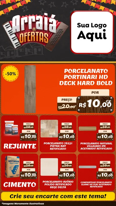 Modelo de Rede Social para Stories com o tema Arraiá de Ofertas - Junina para Pisos e revestimentos