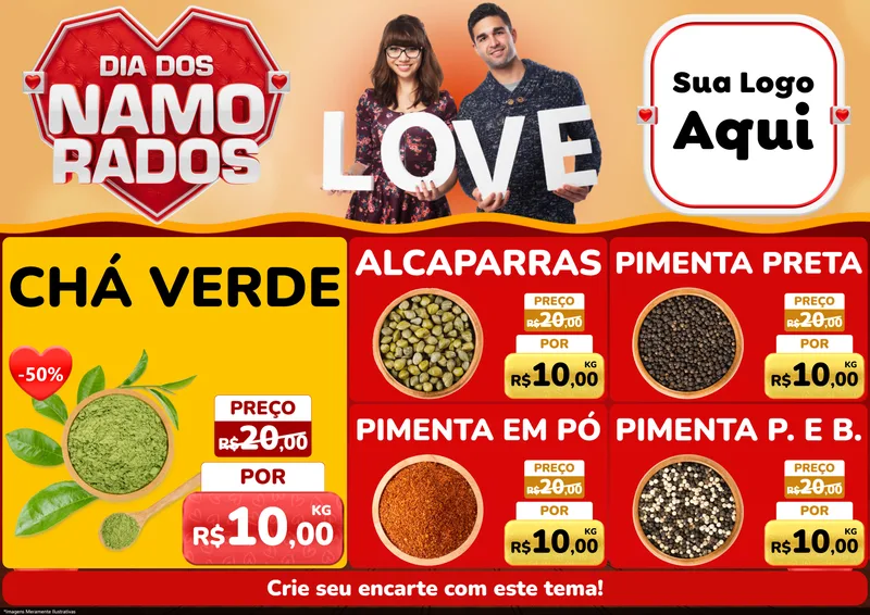 Modelo de Encarte para Encarte A4 Horizontal com o tema Dia dos Namorados para Produtos Naturais