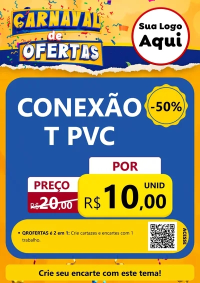 Modelo de Cartaz para Cartaz A4 Vertical com o tema Carnaval de Ofertas para Tubos e conexões