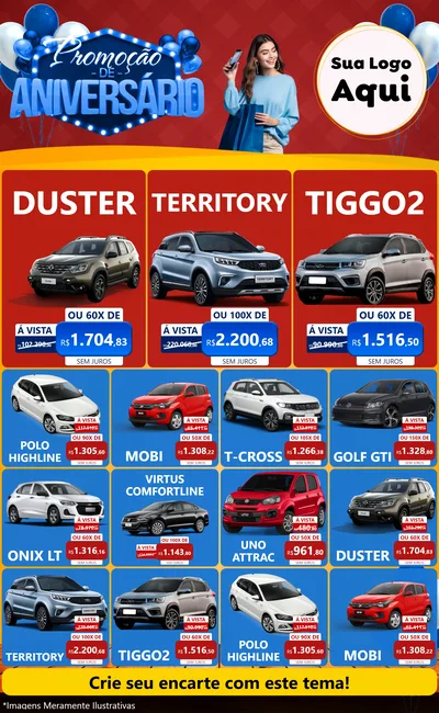 Modelo de Encarte para Encarte Grande com o tema Promoção de Aniversário para Concessionaria de Carros
