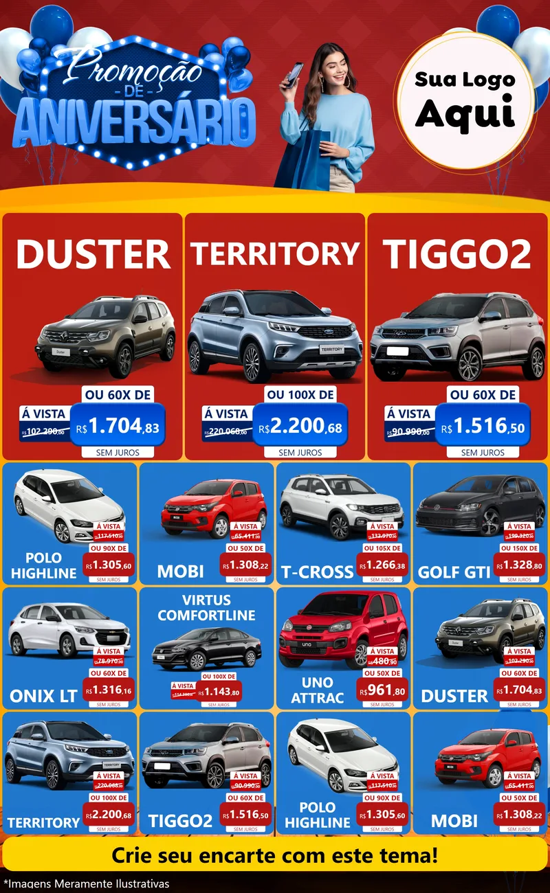 Modelo de Encarte para Encarte Grande com o tema Promoção de Aniversário para Concessionaria de Carros