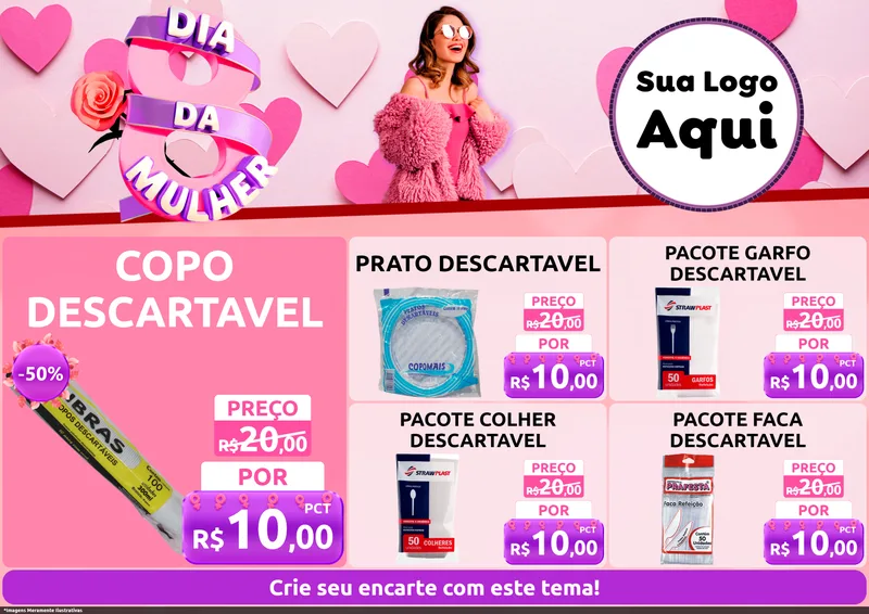 Modelo de Encarte para Encarte A4 Horizontal com o tema Dia da Mulher para Embalagens