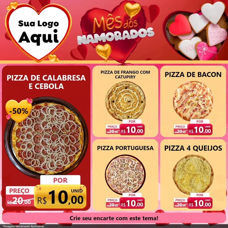 Modelo de Rede Social para Feed Facebook com o tema Mês dos Namorados para Pizzaria