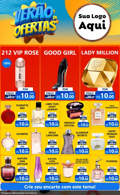 Modelo de Encarte para Encarte Grande com o tema Verão de Ofertas para Perfumes