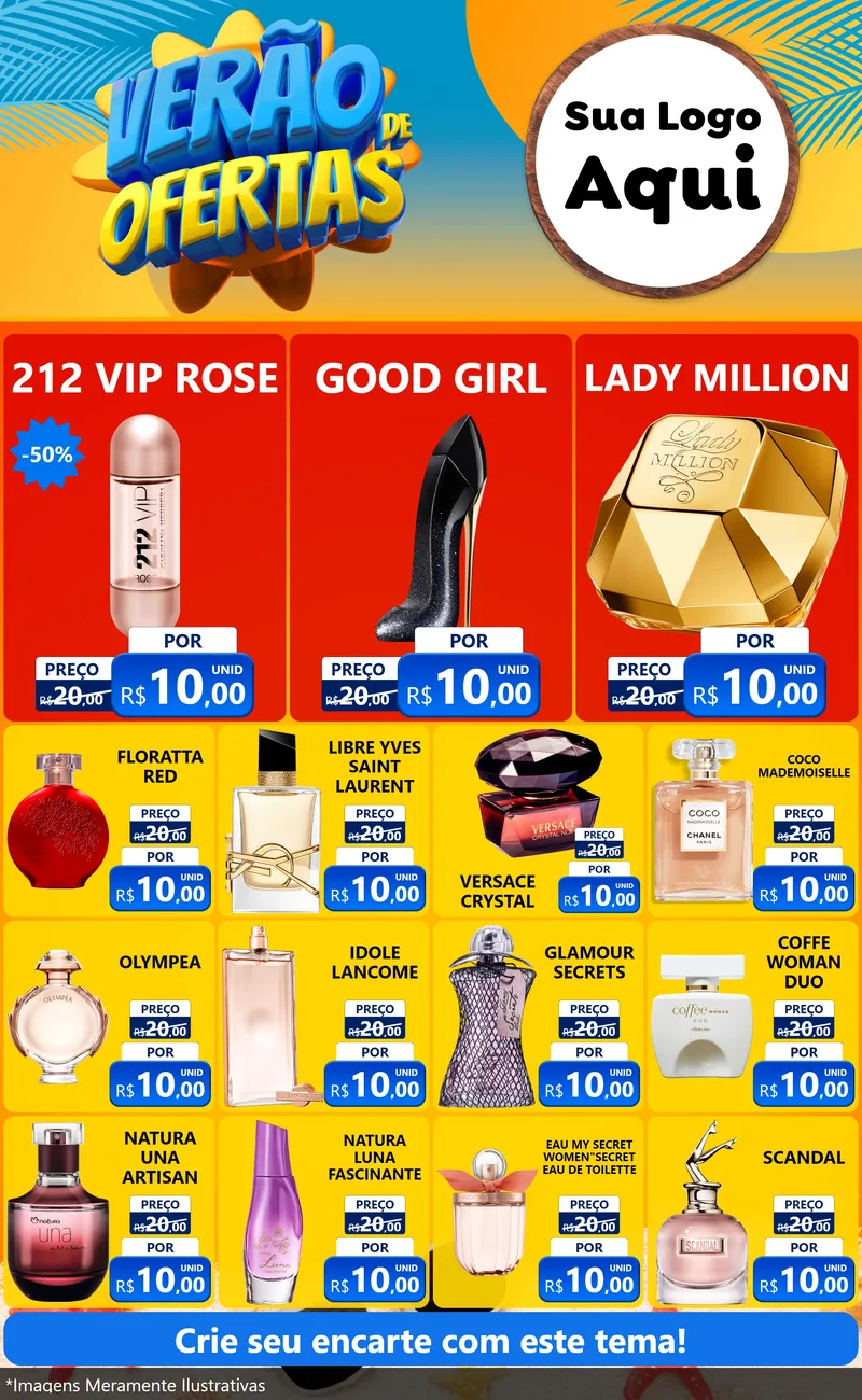 Modelo de Encarte para Encarte Grande com o tema Verão de Ofertas para Perfumes