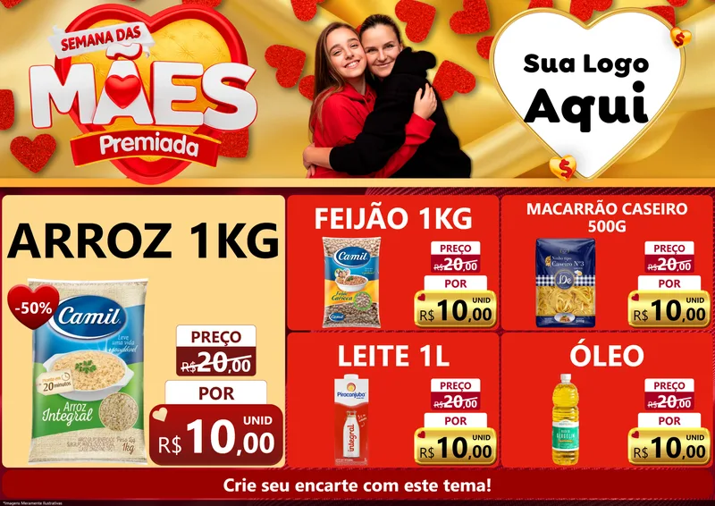 Modelo de Encarte para Encarte A4 Horizontal com o tema Semana das Mães Premiada para Supermercado