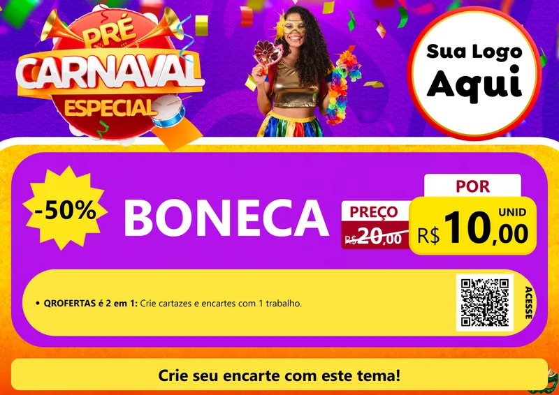 Modelo de Cartaz para Cartaz A4 Horizontal com o tema Pré-Carnaval Especial para Brinquedos