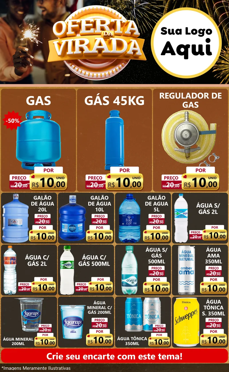 Modelo de Encarte para Encarte Grande com o tema Oferta da Virada para Água e gás