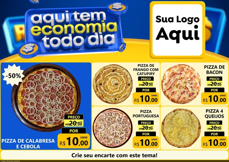 Modelo de Encarte para Encarte A4 Horizontal com o tema Aqui Tem Economia Todo Dia para Pizzaria