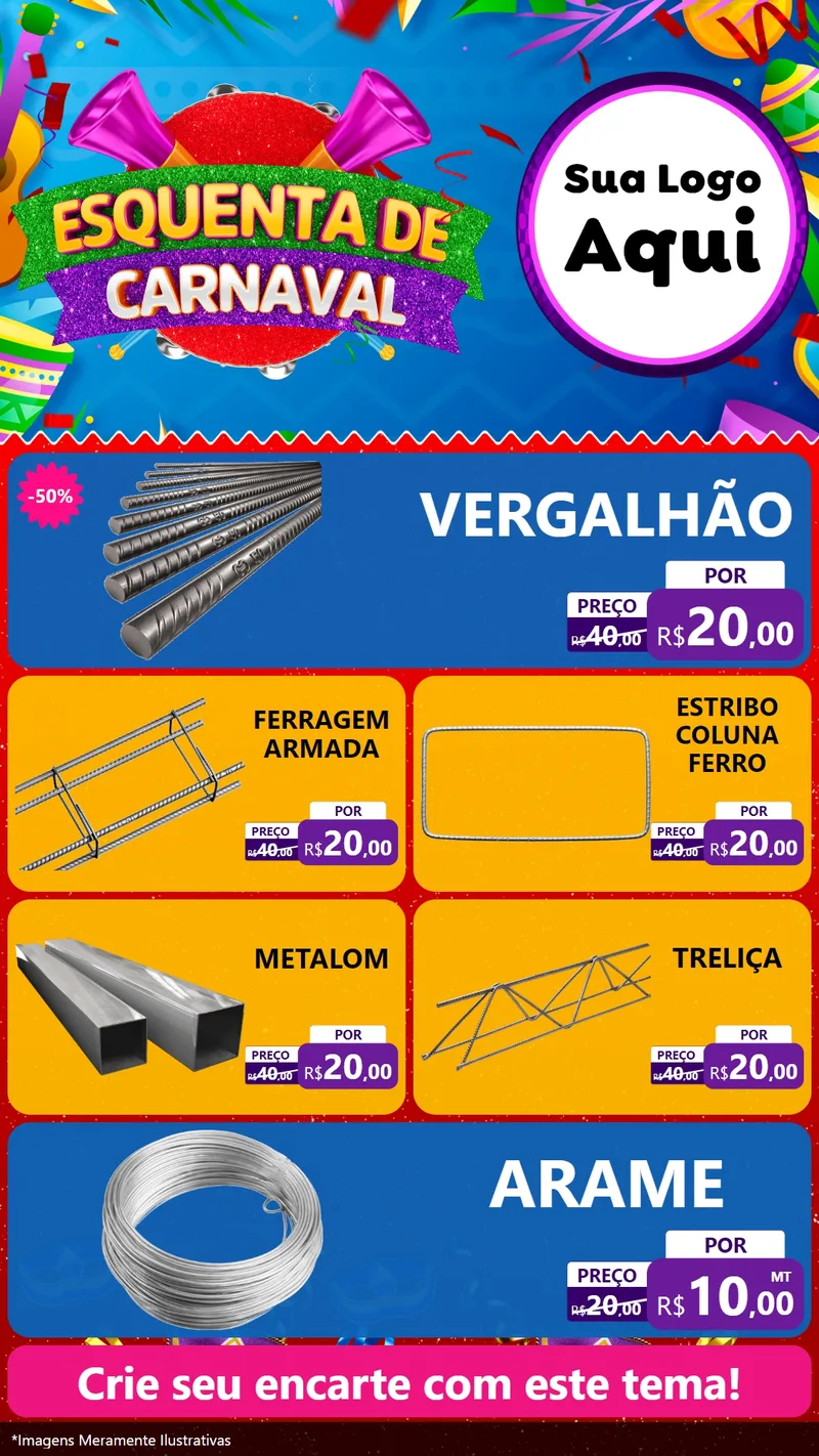 Modelo de TV para TV Vertical com o tema Esquenta de Carnaval para Ferragens