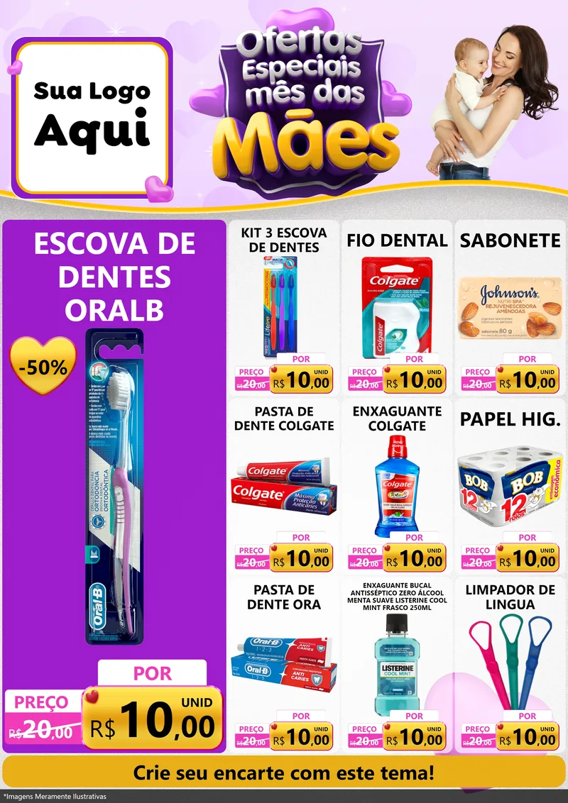 Modelo de Encarte para Encarte A4 Vertical com o tema Ofertas Especiais - Mês das Mães para Higiene Pessoal