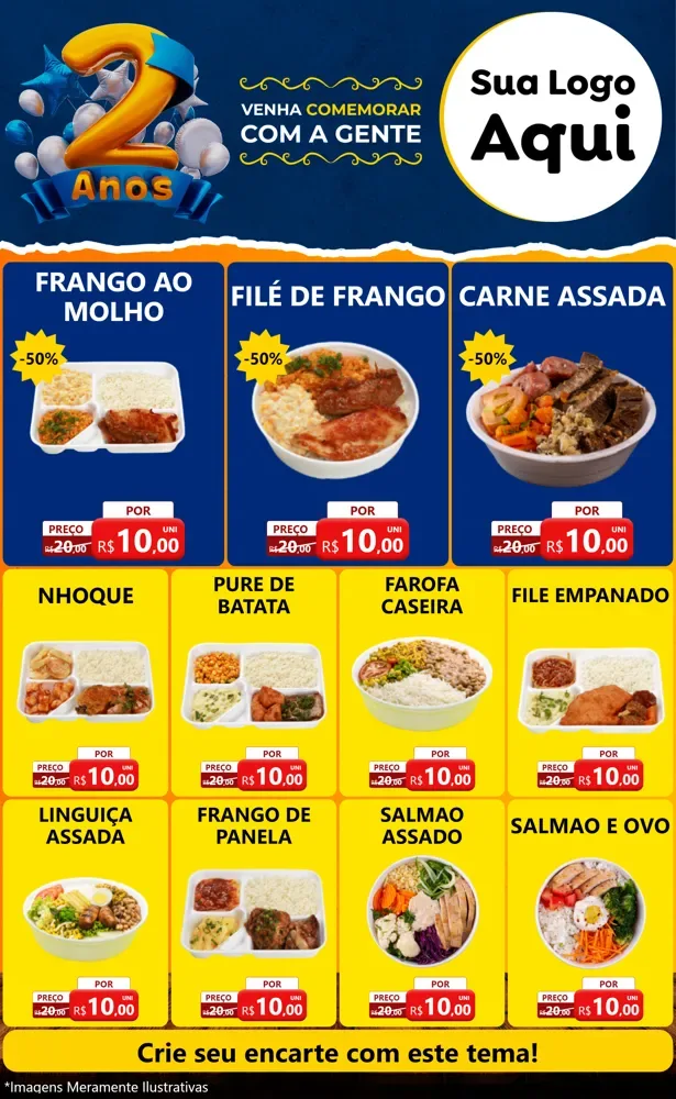Modelo de Encarte para Encarte Grande com o tema Aniversário de 2 anos para Restaurante