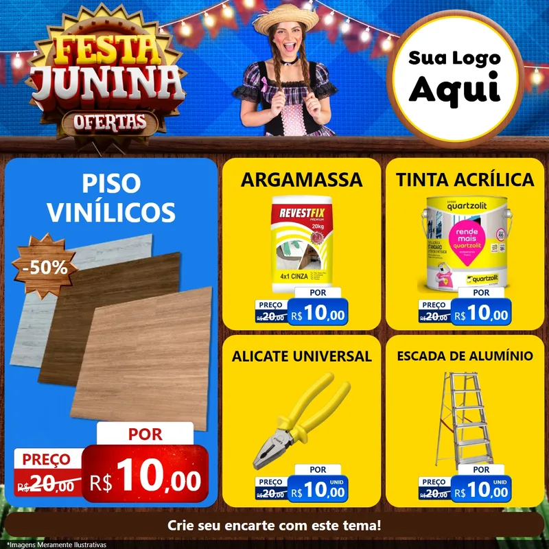 Modelo de Rede Social para Feed Facebook com o tema Festa Junina Ofertas para Material para Construção