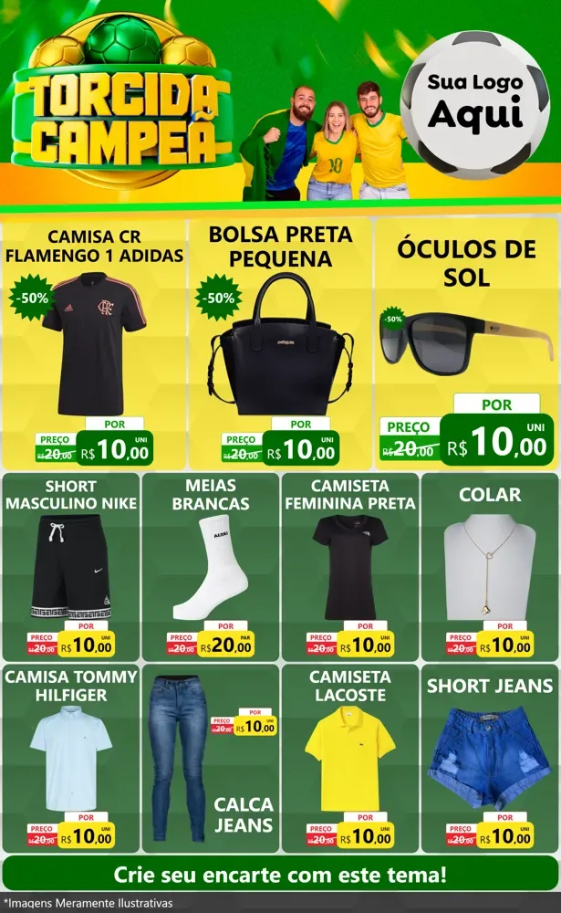 Modelo de Encarte para Encarte Grande com o tema Torcida Campeã - Copa para Roupas e acessórios