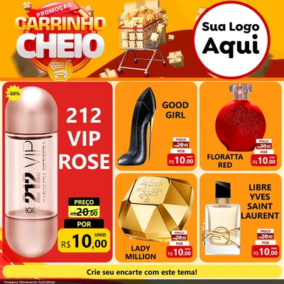 Modelo de Rede Social para Feed Facebook com o tema Promoção carrinho cheio para Perfumes
