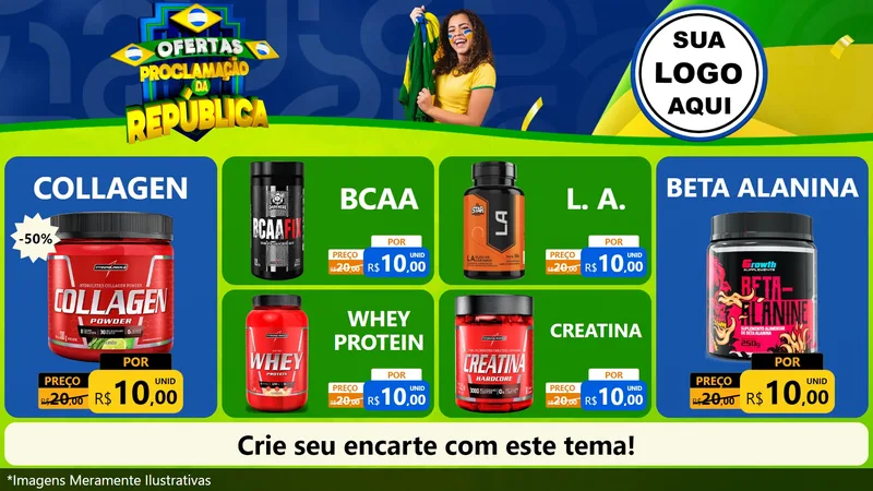 Modelo de TV para TV Horizontal com o tema Ofertas Proclamação da República para Suplementos alimentares