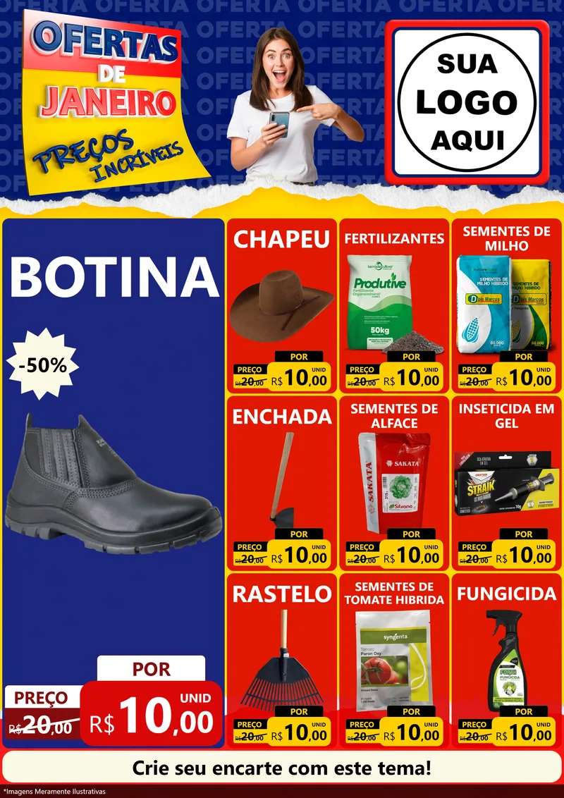Modelo de Encarte para Encarte A4 Vertical com o tema Ofertas de Janeiro - Preços Incríveis para Agropecuária