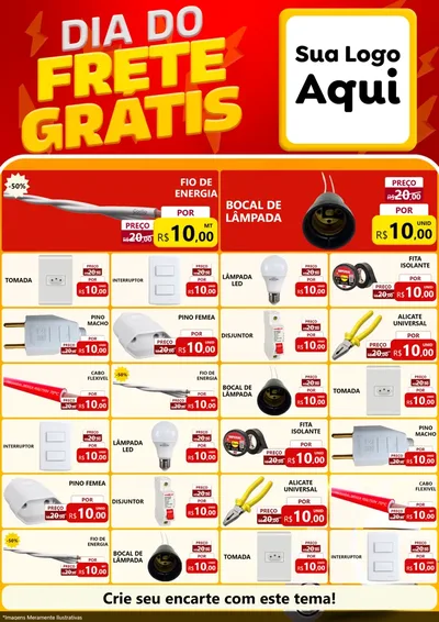 Modelo de Encarte para Encarte A4 Vertical com o tema Dia do Frete Grátis para Materiais Elétricos