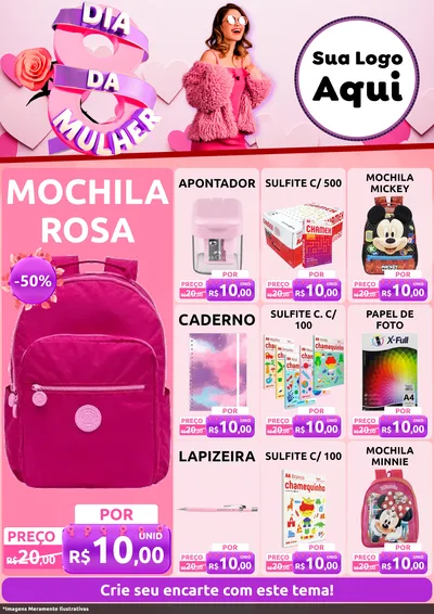 Modelo de Encarte para Encarte A4 Vertical com o tema Dia da Mulher para Papelaria