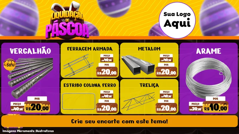 Modelo de TV para TV Horizontal com o tema Liquidação de Páscoa para Ferragens