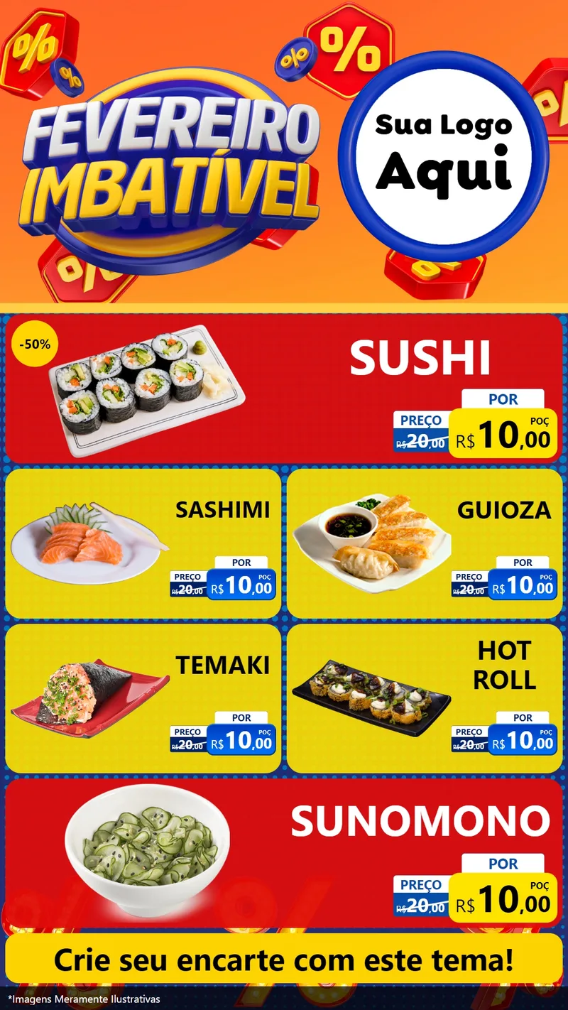 Modelo de TV para TV Vertical com o tema Fevereiro Imbatível para Comida japonesa