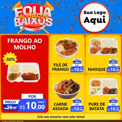 Modelo de Rede Social para Feed Facebook com o tema Folia de Preços Baixos para Restaurante