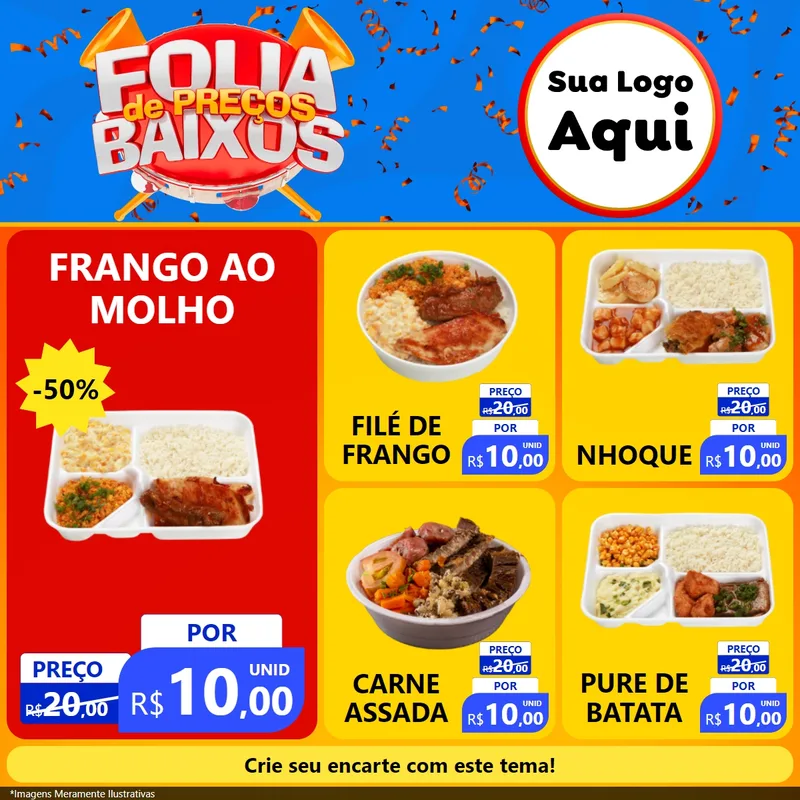 Modelo de Rede Social para Feed Facebook com o tema Folia de Preços Baixos para Restaurante
