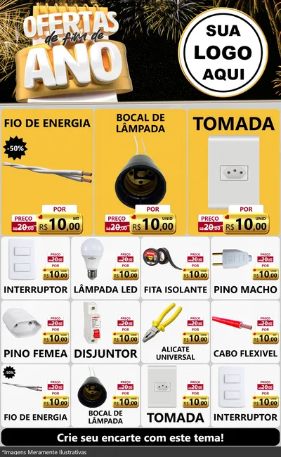 Modelo de Encarte para Encarte Grande com o tema Ofertas de Fim de Ano para Materiais Elétricos