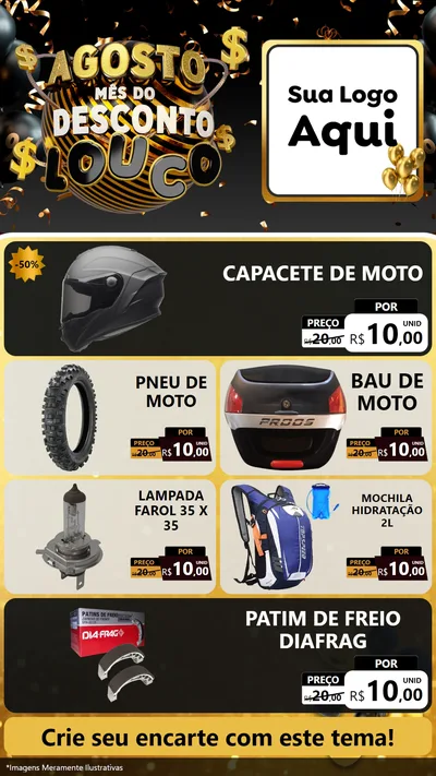 Modelo de TV para TV Vertical com o tema Agosto Mês do Desconto Louco para Moto peças