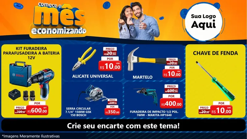 Modelo de TV para TV Horizontal com o tema Comece O Mês Economizando para Maquinas e Ferramentas