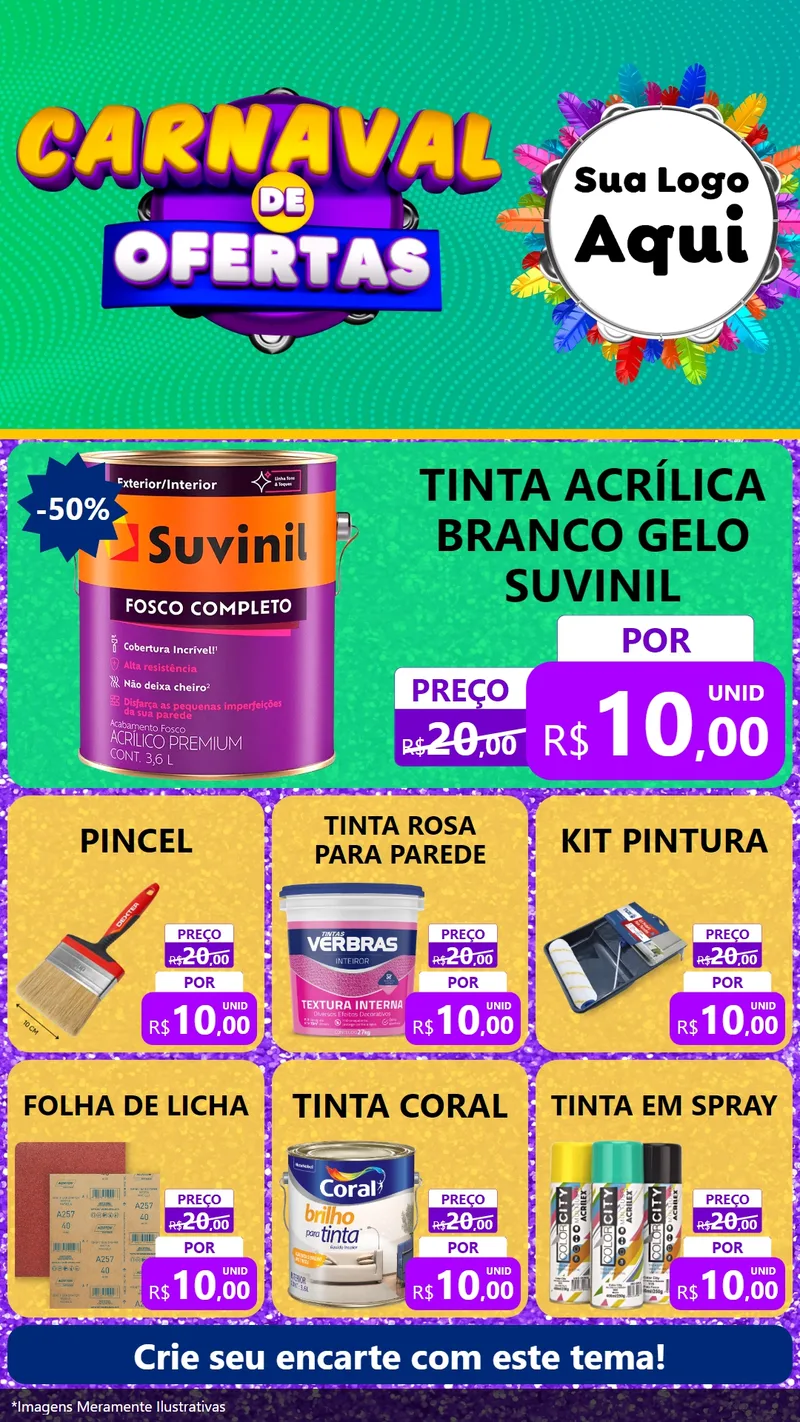 Modelo de Rede Social para Stories com o tema Carnaval de Ofertas para Tintas e Ferramentas