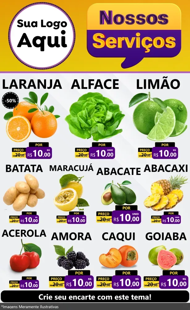 Modelo de Encarte para Encarte Grande com o tema Nossos Serviços para Hortifrúti