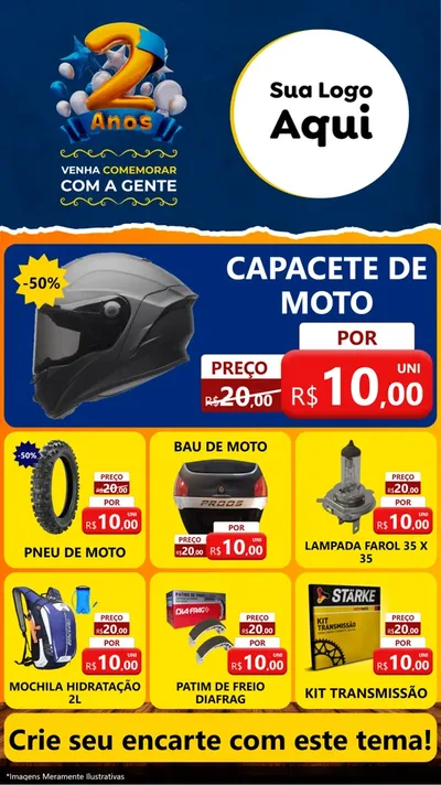Modelo de Rede Social para Stories com o tema Aniversário de 2 anos para Moto peças