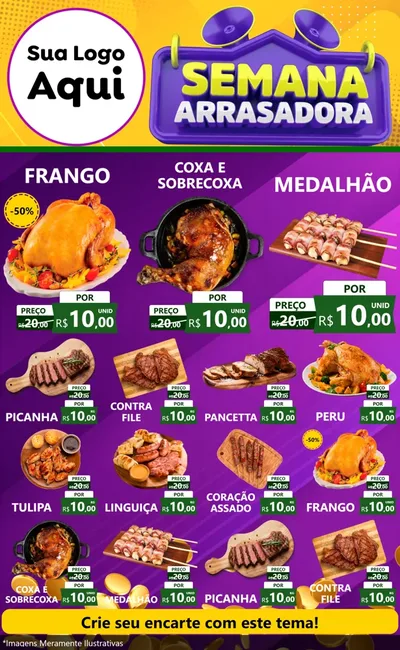 Modelo de Encarte para Encarte Grande com o tema Semana Arrasadora para Assados