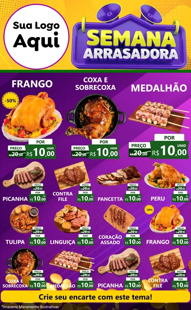 Modelo de Encarte para Encarte Grande com o tema Semana Arrasadora para Assados