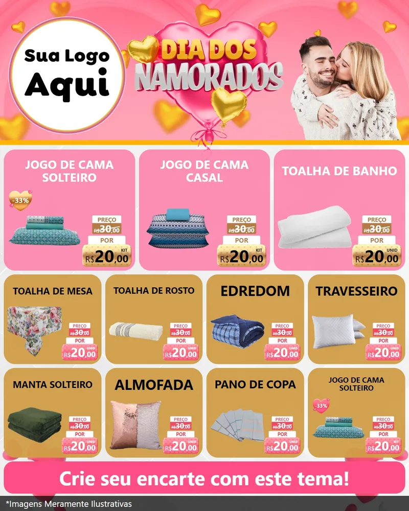 Modelo de Rede Social para Feed Instagram com o tema Dia dos Namorados para Cama, Mesa e Banho