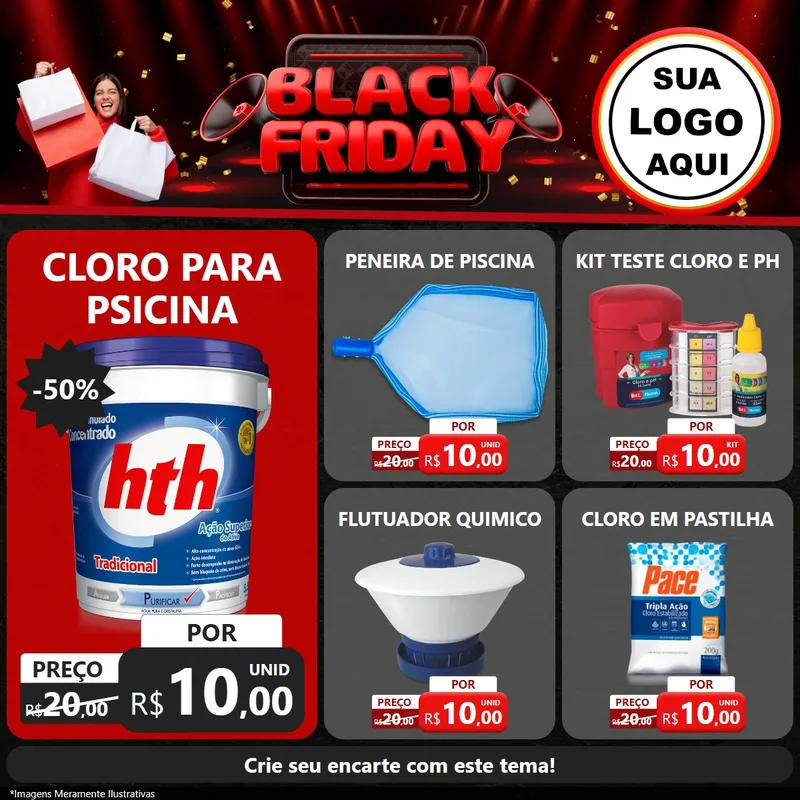 Modelo de Rede Social para Feed Facebook com o tema Black Friday para Produtos para Piscina