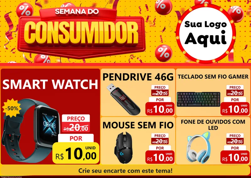 Modelo de Encarte para Encarte A4 Horizontal com o tema Semana do Consumidor para Informática