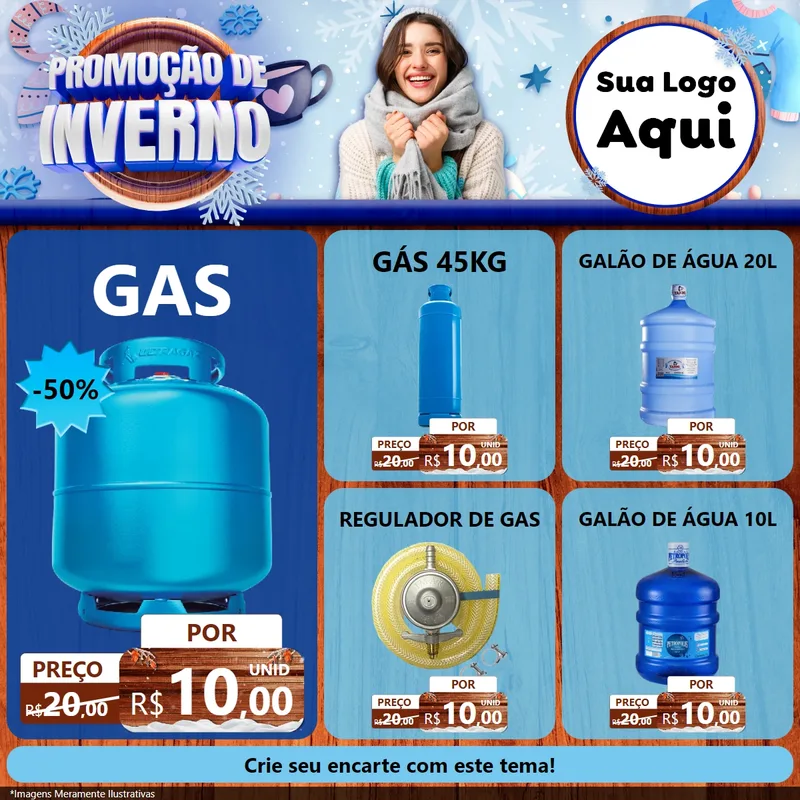 Modelo de Rede Social para Feed Facebook com o tema Promoção de Inverno para Água e gás