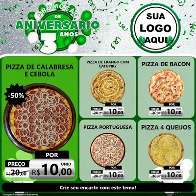 Modelo de Rede Social para Feed Facebook com o tema Promoção de Aniversário - 3 Anos para Pizzaria